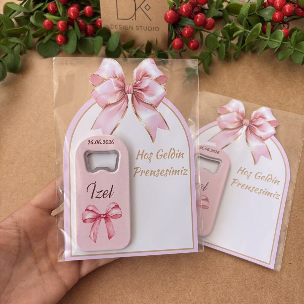 Kişiye Özel Pembe Fiyonklu Magnet Açacak