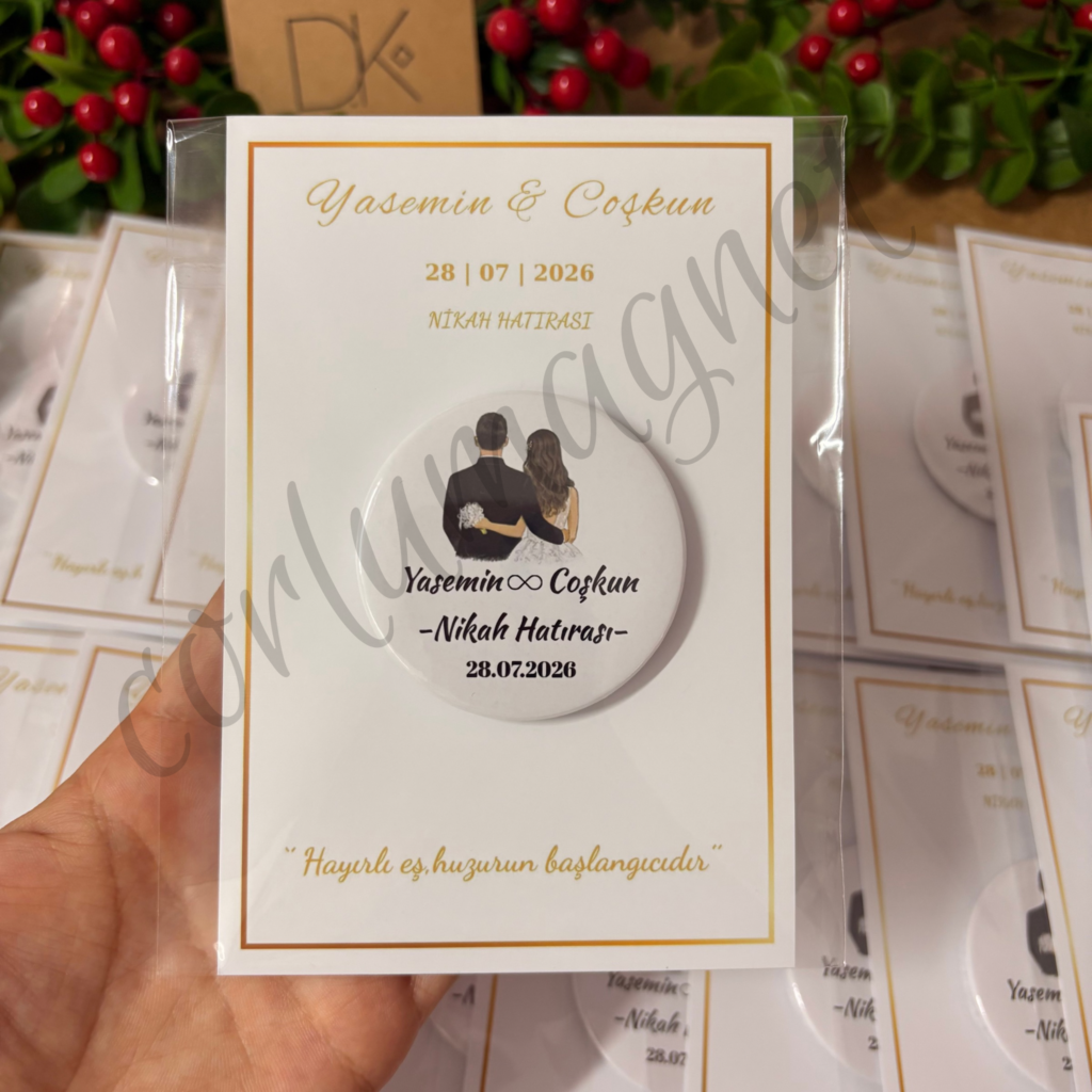 Kişiye Özel İllüstrasyonlu Nikah & Düğün Hediyeliği Magnet Kart