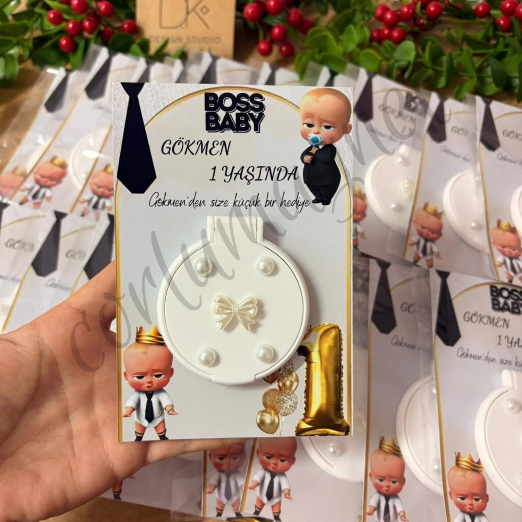 İsme Özel Boss Baby Temalı İncili Cep Aynası Hediyelik